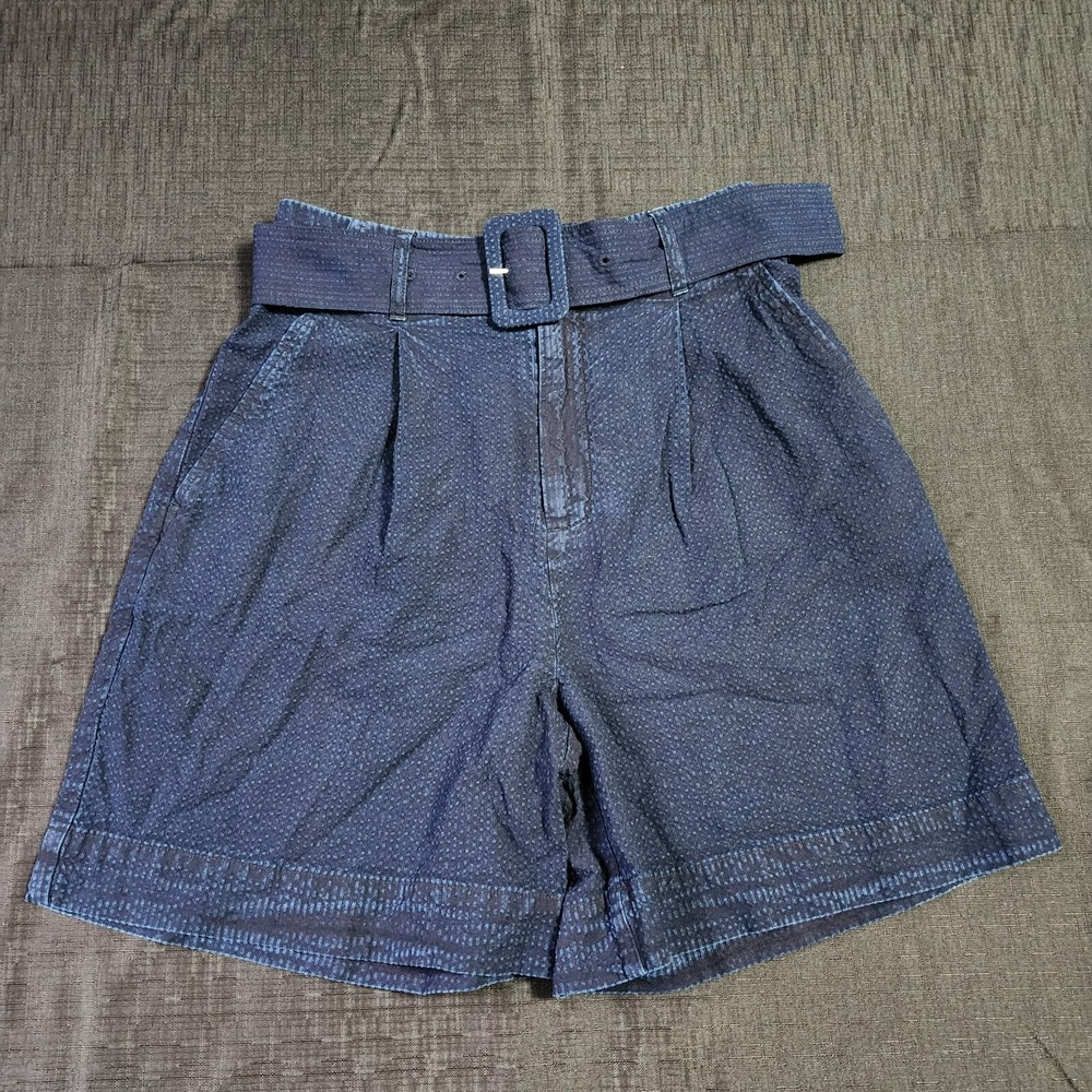 A New Day Womens Shorts Size XS High Waist Belted Blue Cotton Pockets Casual NWT